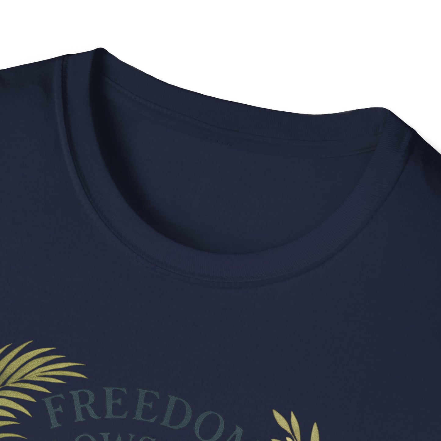 Navy blue Printify T-Shirt with Key West Lighthouse summer shirt design and tropical leaf accents