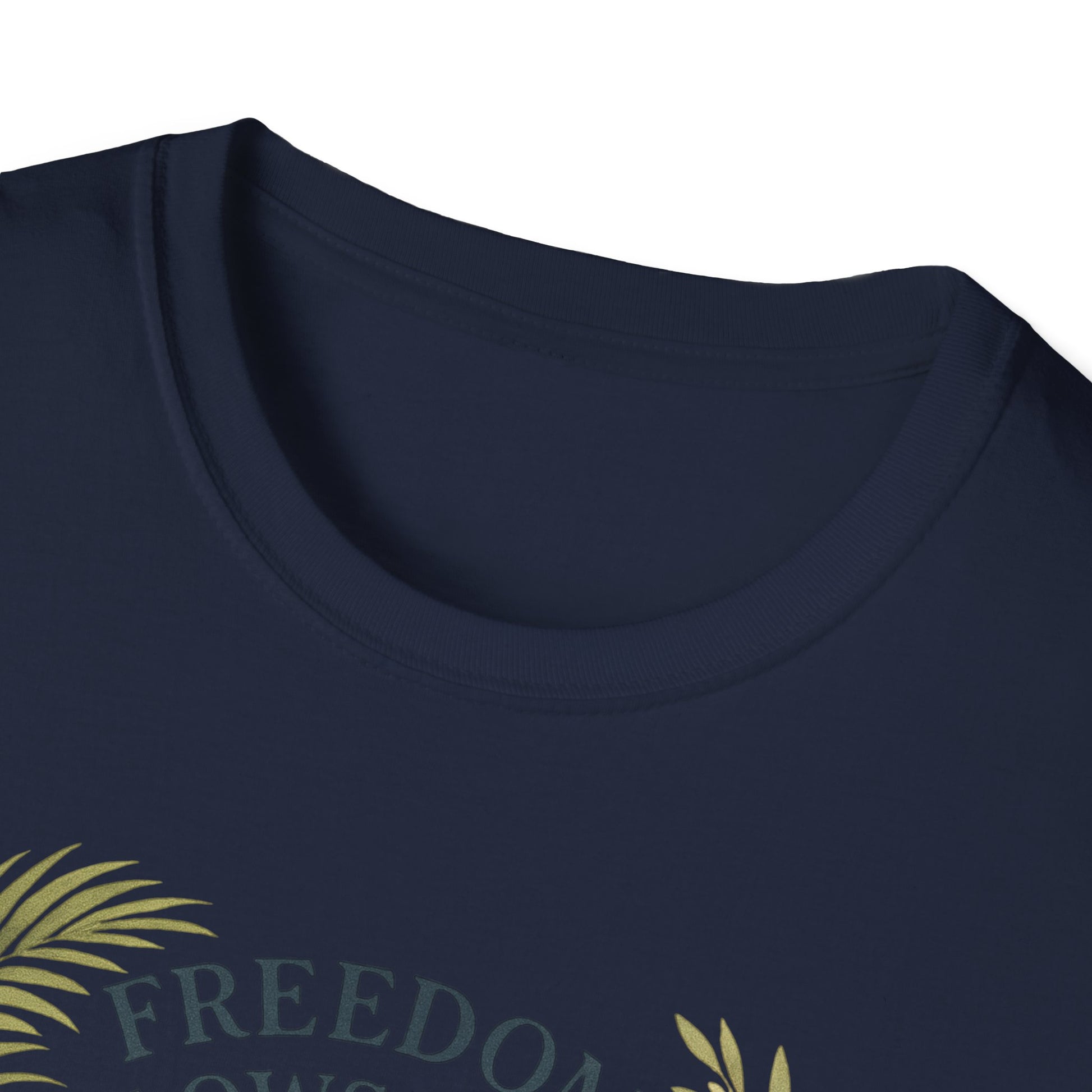 Navy blue Printify T-Shirt with Key West Lighthouse summer shirt design and tropical leaf accents
