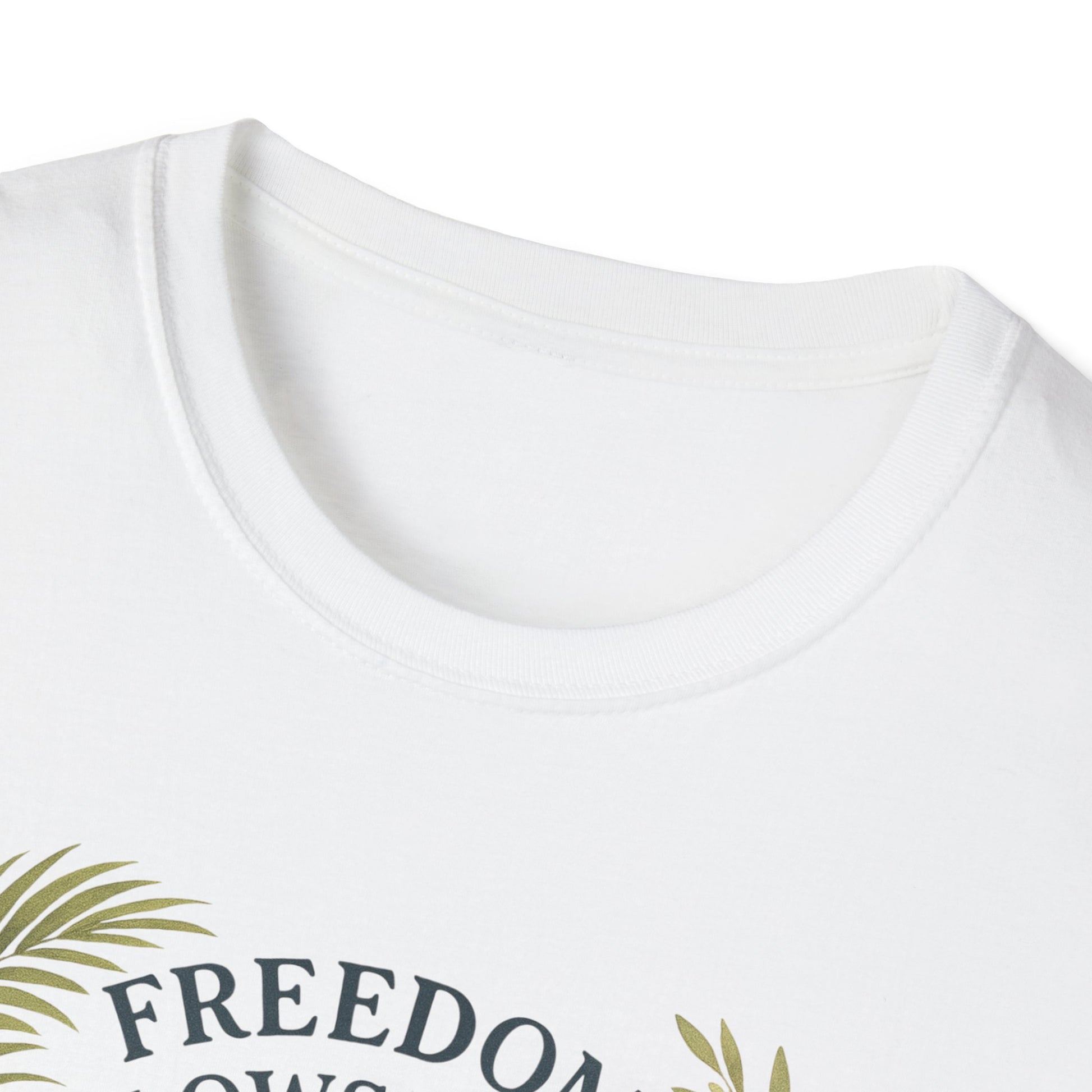 White Printify T-Shirt featuring Key West Lighthouse summer shirt design with palm leaves