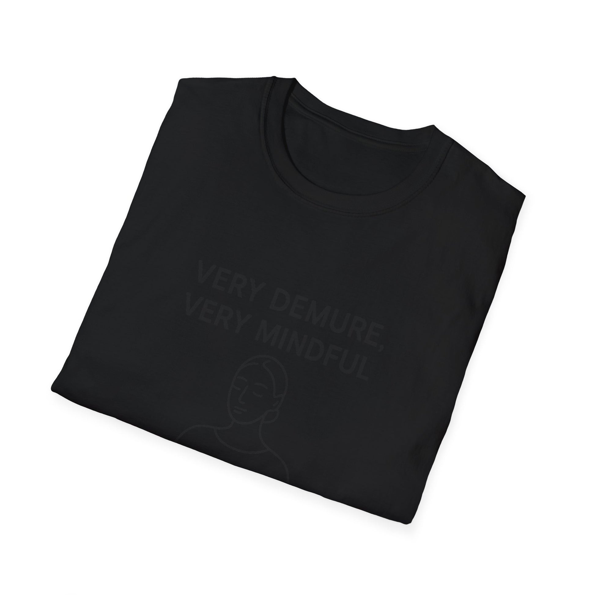 Black Printify mindfulness graphic t-shirt featuring a subtle design with thoughtful text and illustration