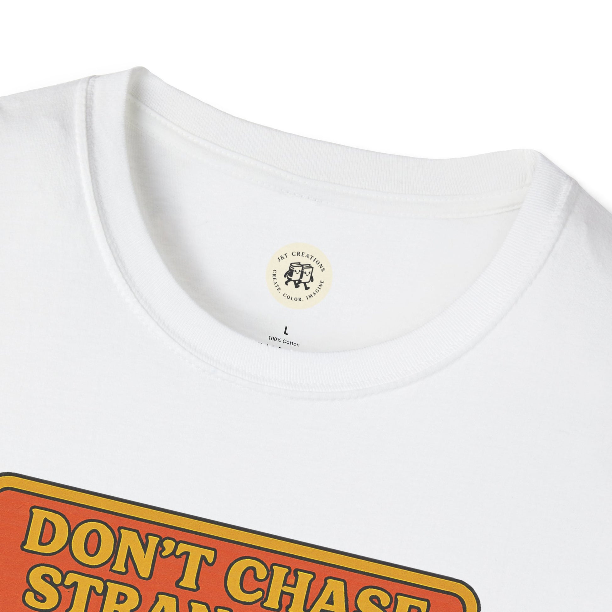 White Printify Moby Dick graphic t-shirt with round neckline and colorful text design