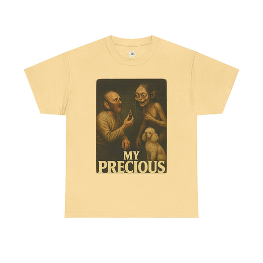 Beige my precious unisex cotton tee with vintage style graphic print on front from Printify