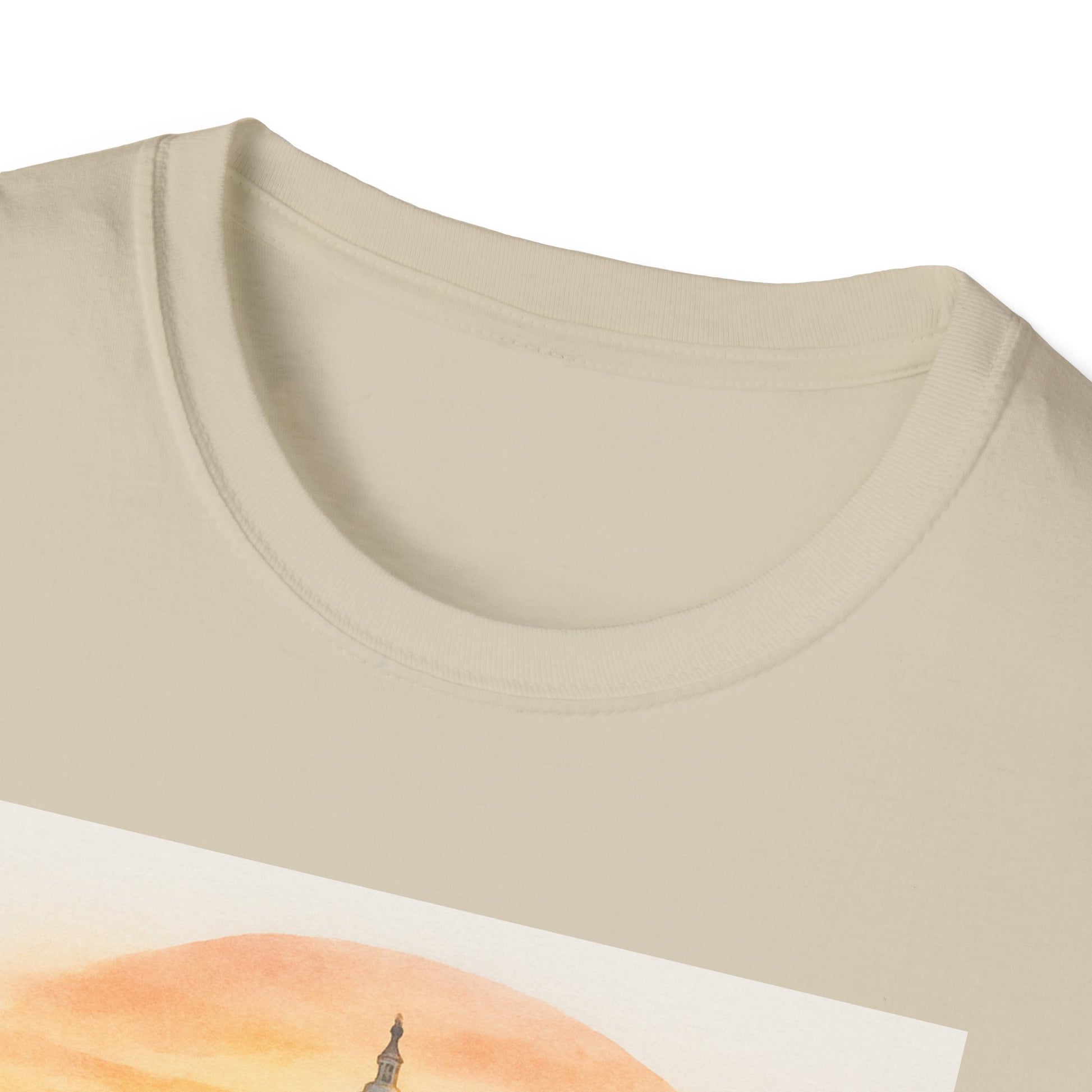 Beige National Mall picnic t-shirt with sunset design printed by Printify