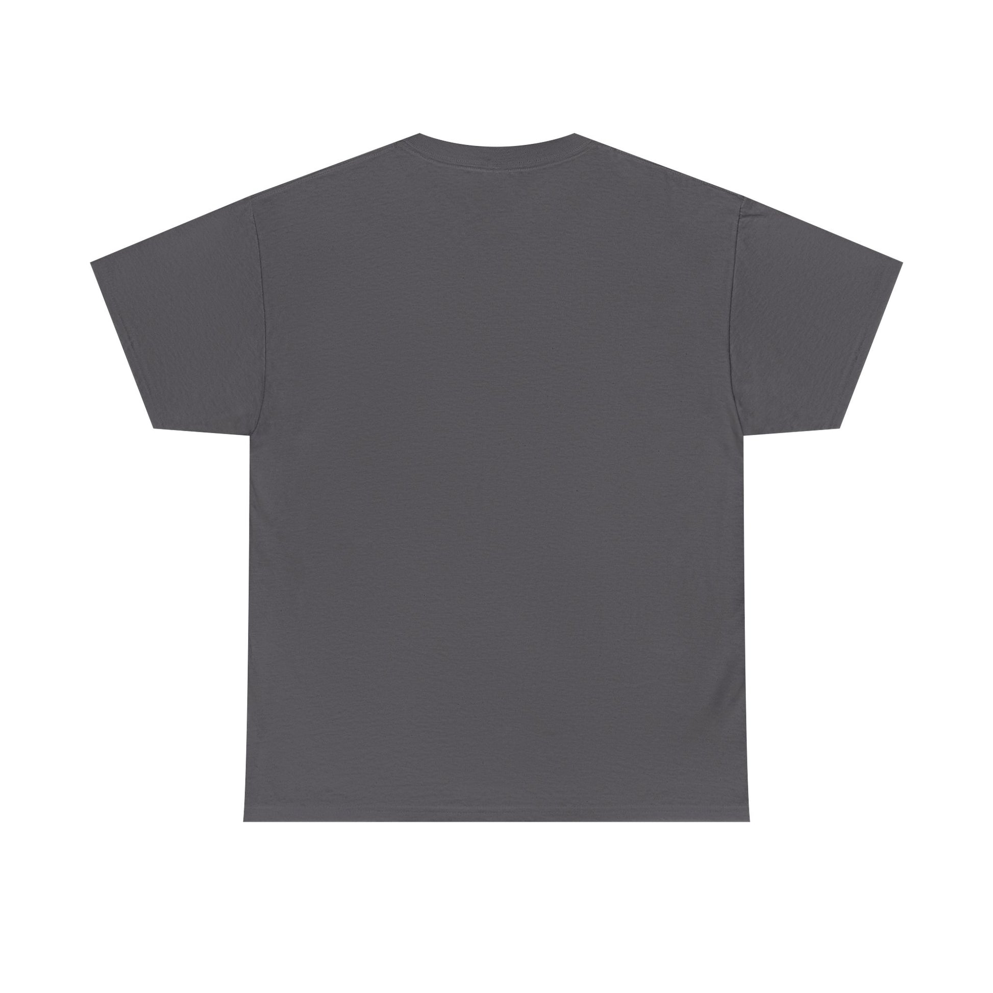 Back view of plain dark gray Printify t-shirt for Ozzy Osbourne bat guitar t-shirt
