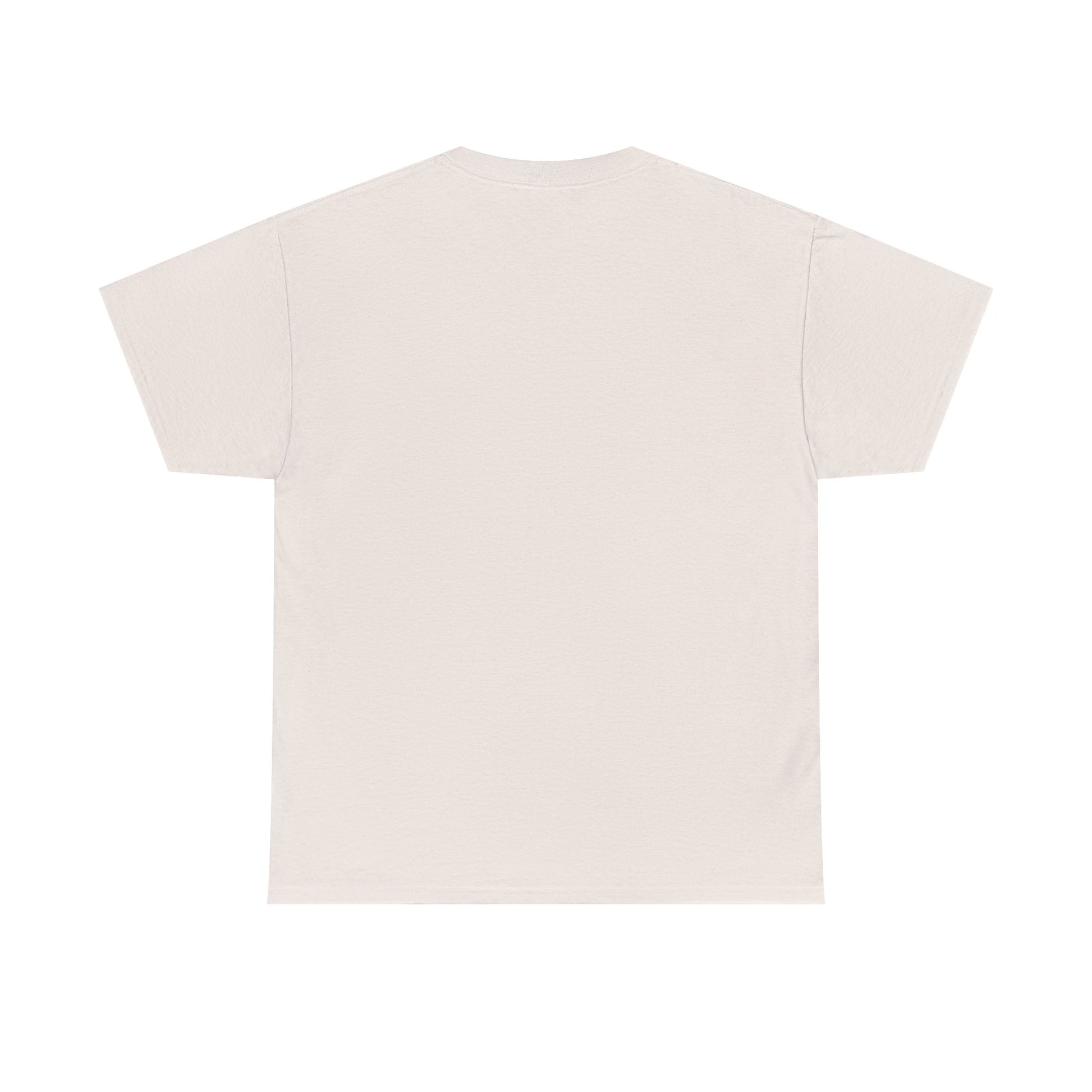 Plain white T-shirt back view on white background for Ozzy Osbourne bat guitar t-shirt