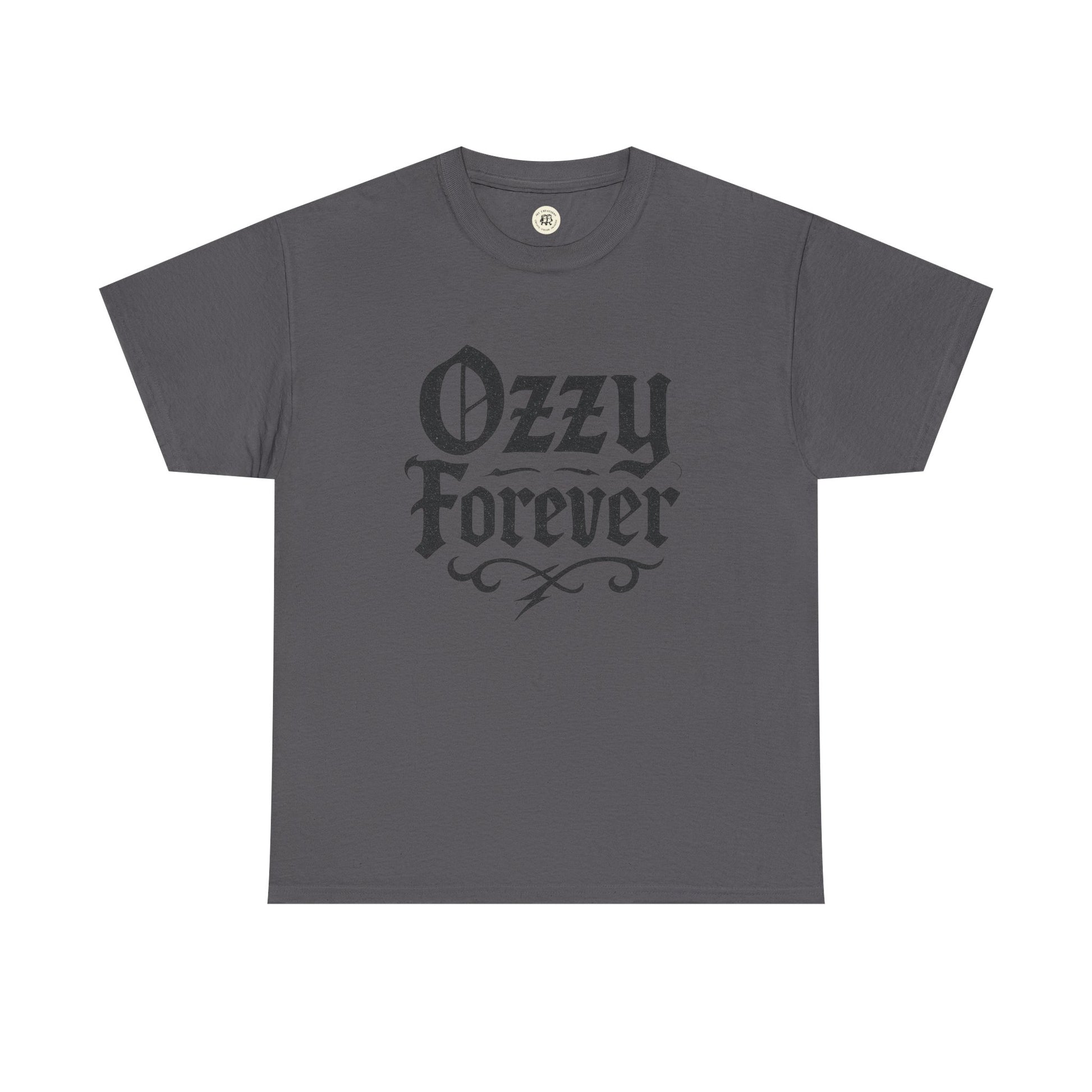 Gray Printify Ozzy Osbourne tribute shirt with Ozzy Forever Gothic text design