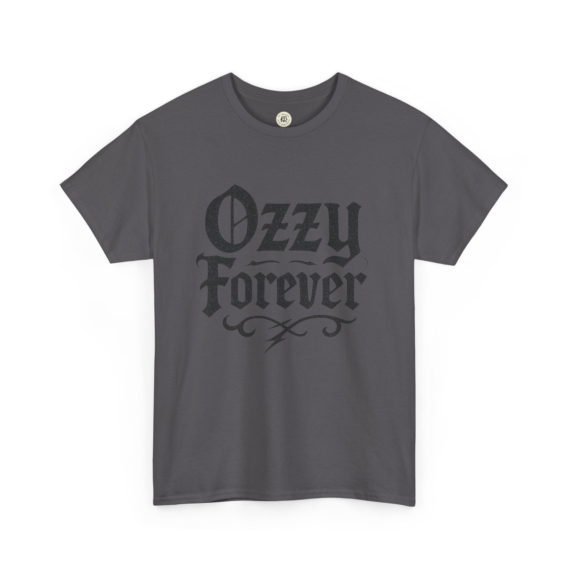 Printify gray Ozzy Osbourne tribute shirt with Ozzy Forever gothic text design