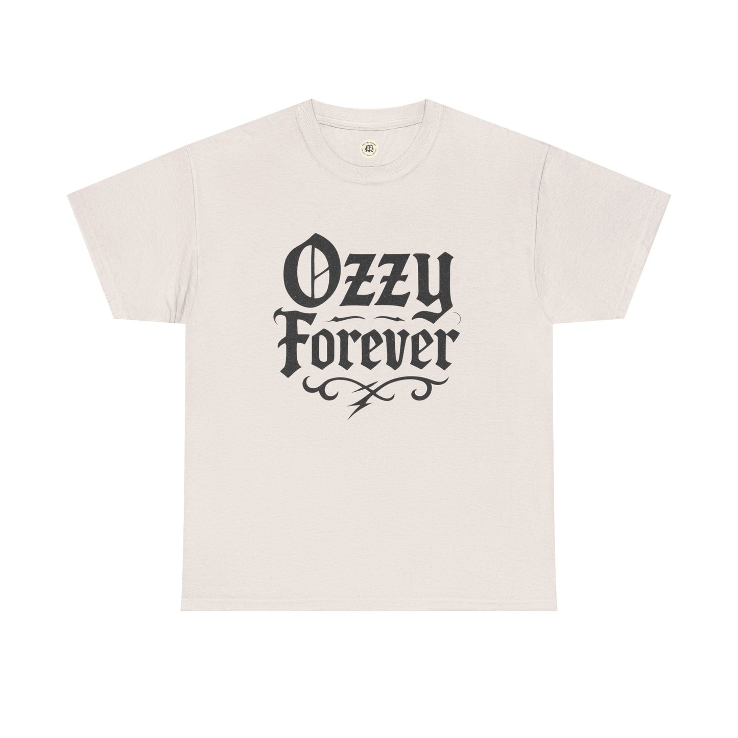 Printify beige Ozzy Osbourne tribute shirt with black Ozzy Forever graphic text design