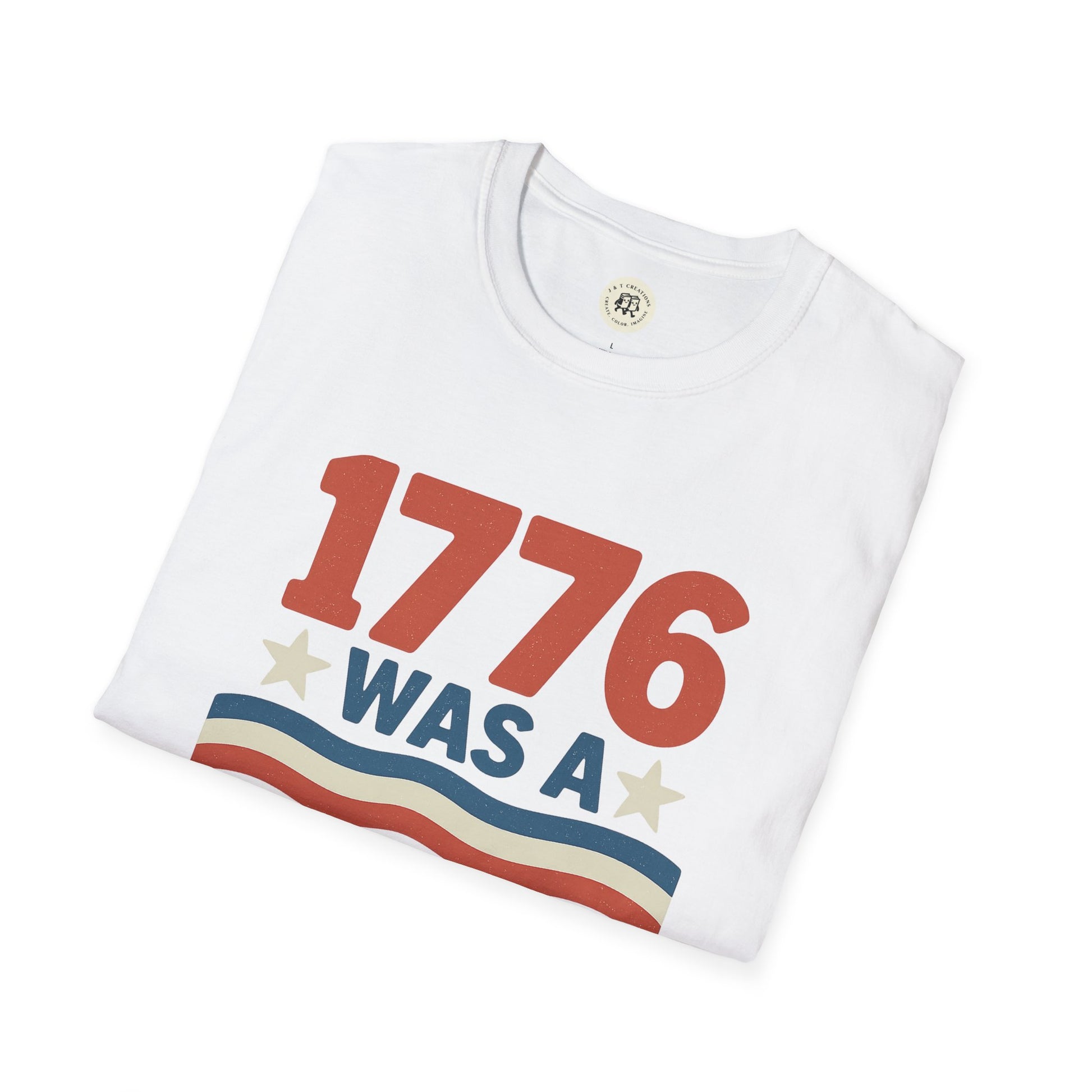 White patriotic 4th of July shirt with 1776 graphic printed by Printify