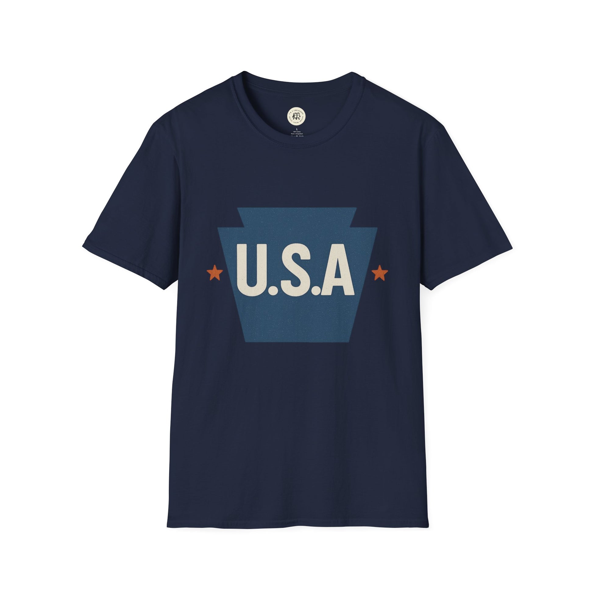 Printify navy Pennsylvania keystone USA t-shirt with blue keystone and white USA letters