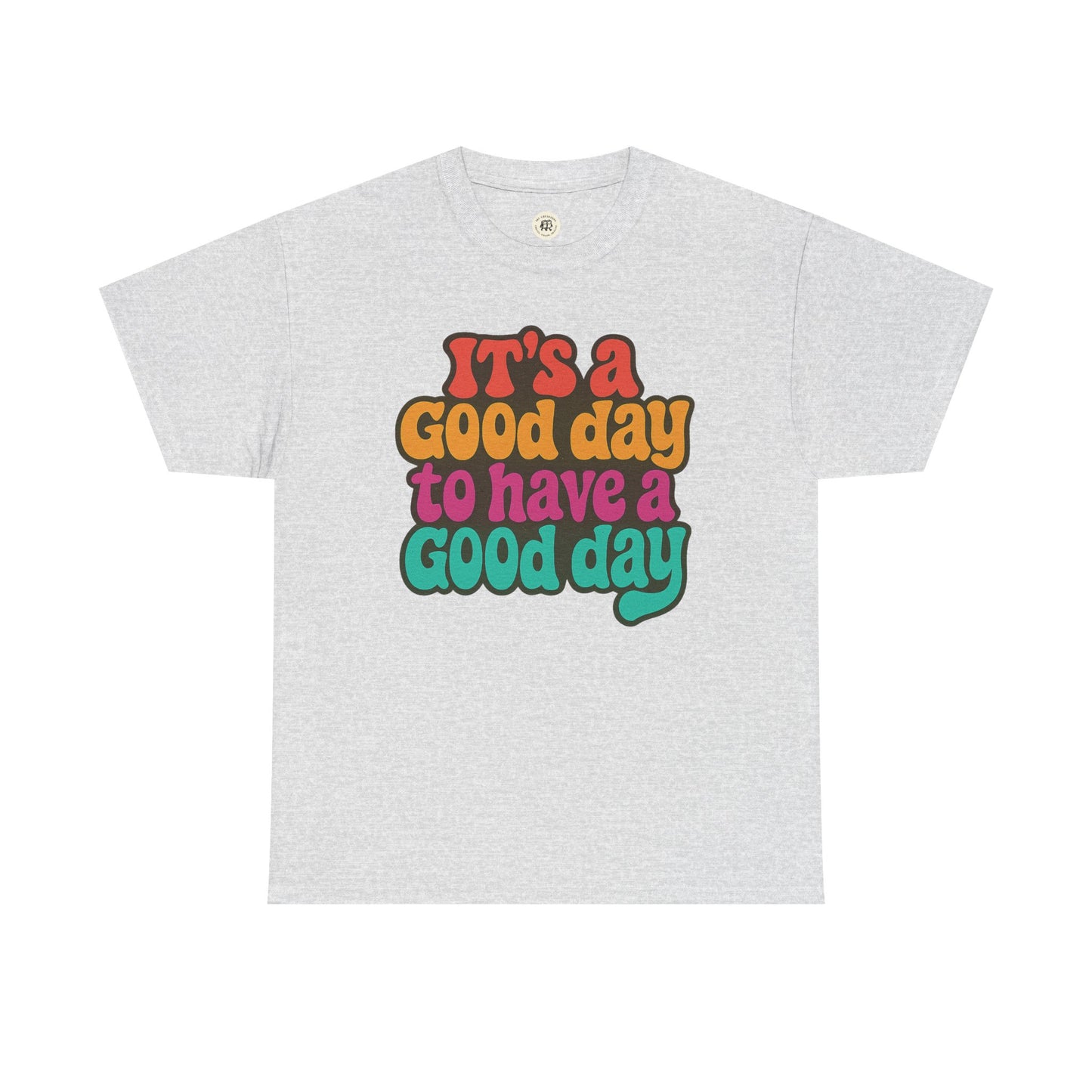 Printify positive vibe t-shirt in light gray with colorful positive message graphic on front