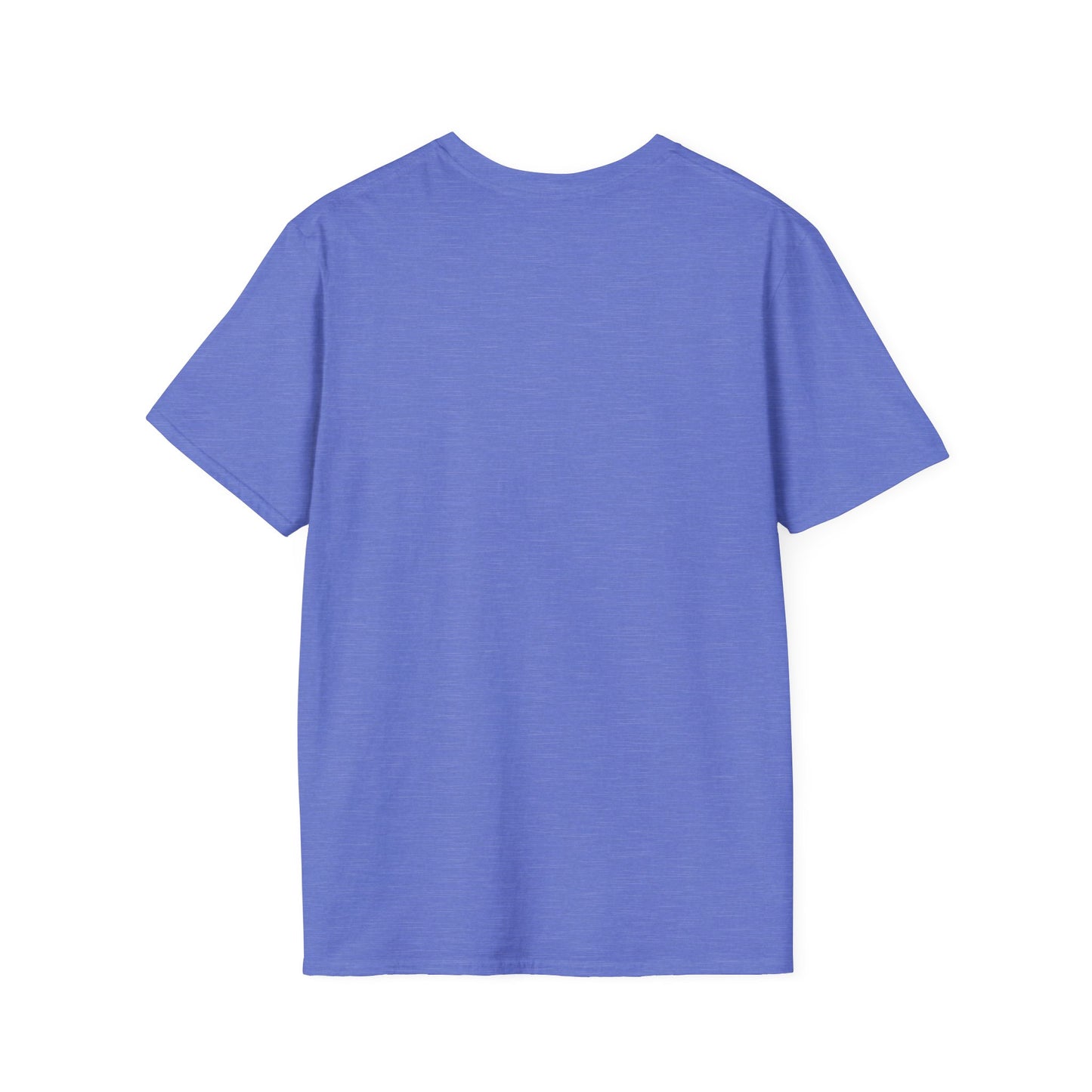 Back view of blue rejecting kings t-shirt made by Printify with short sleeves and crew neck