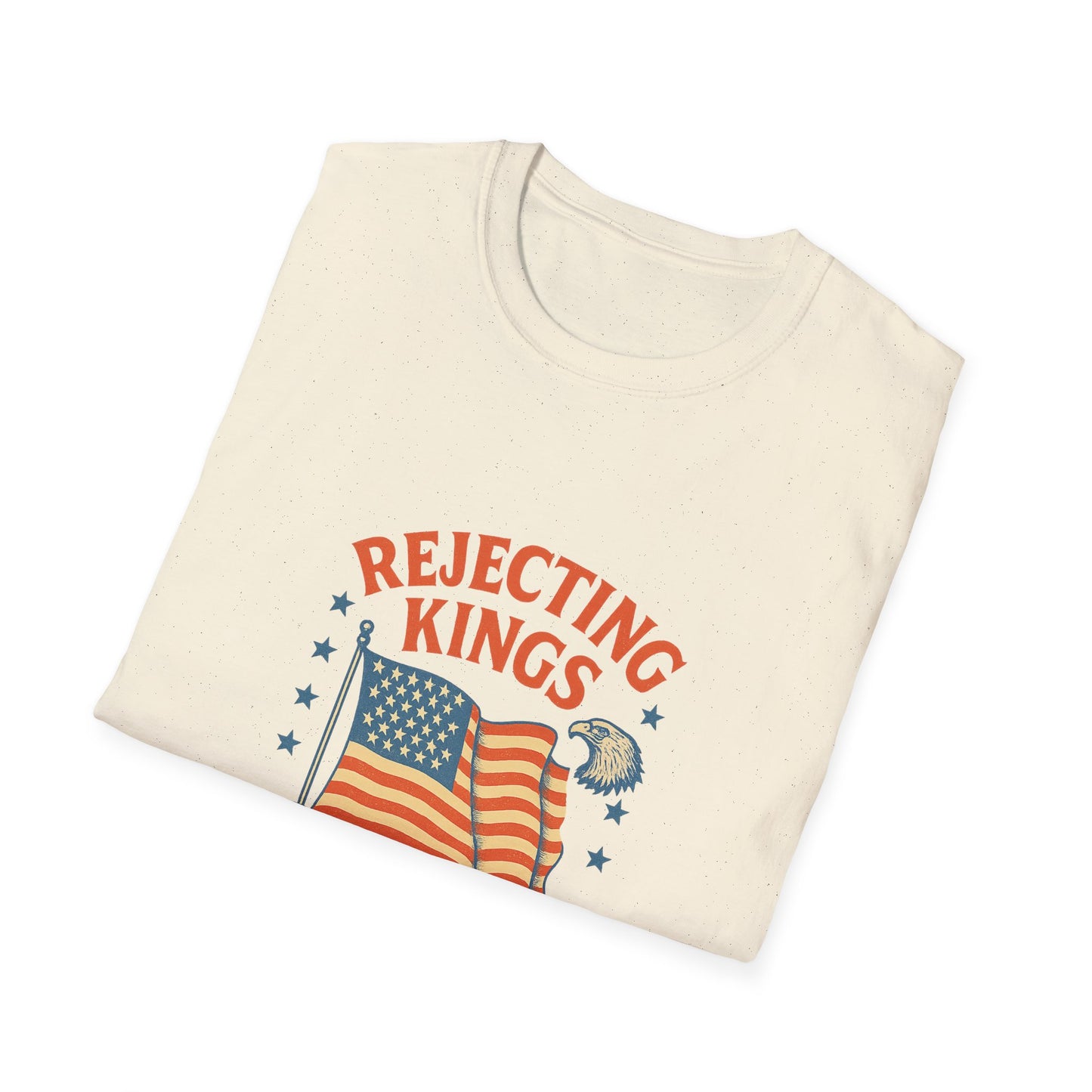 Cream rejecting kings t-shirt with vintage American flag and eagle print from Printify