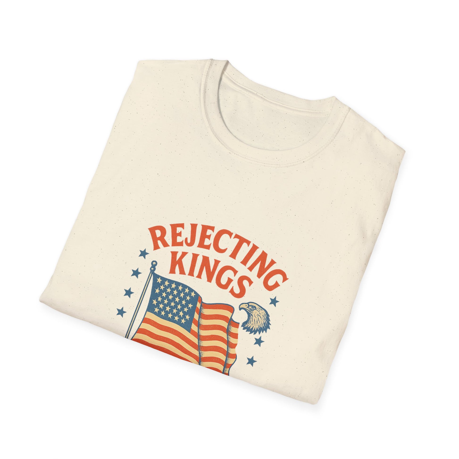Cream rejecting kings t-shirt with vintage American flag and eagle print from Printify
