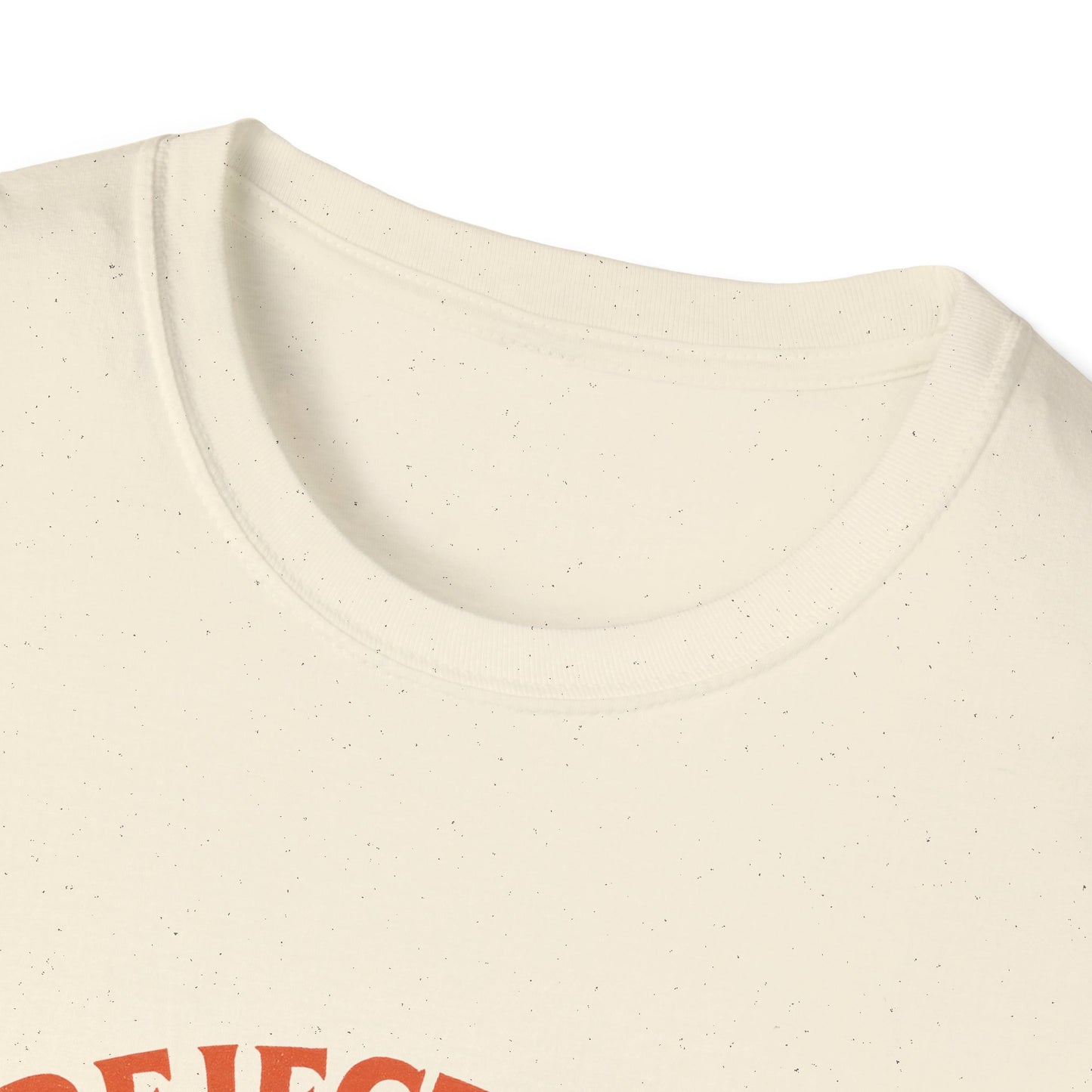 Close-up of cream rejecting kings t-shirt collar with soft fabric from Printify