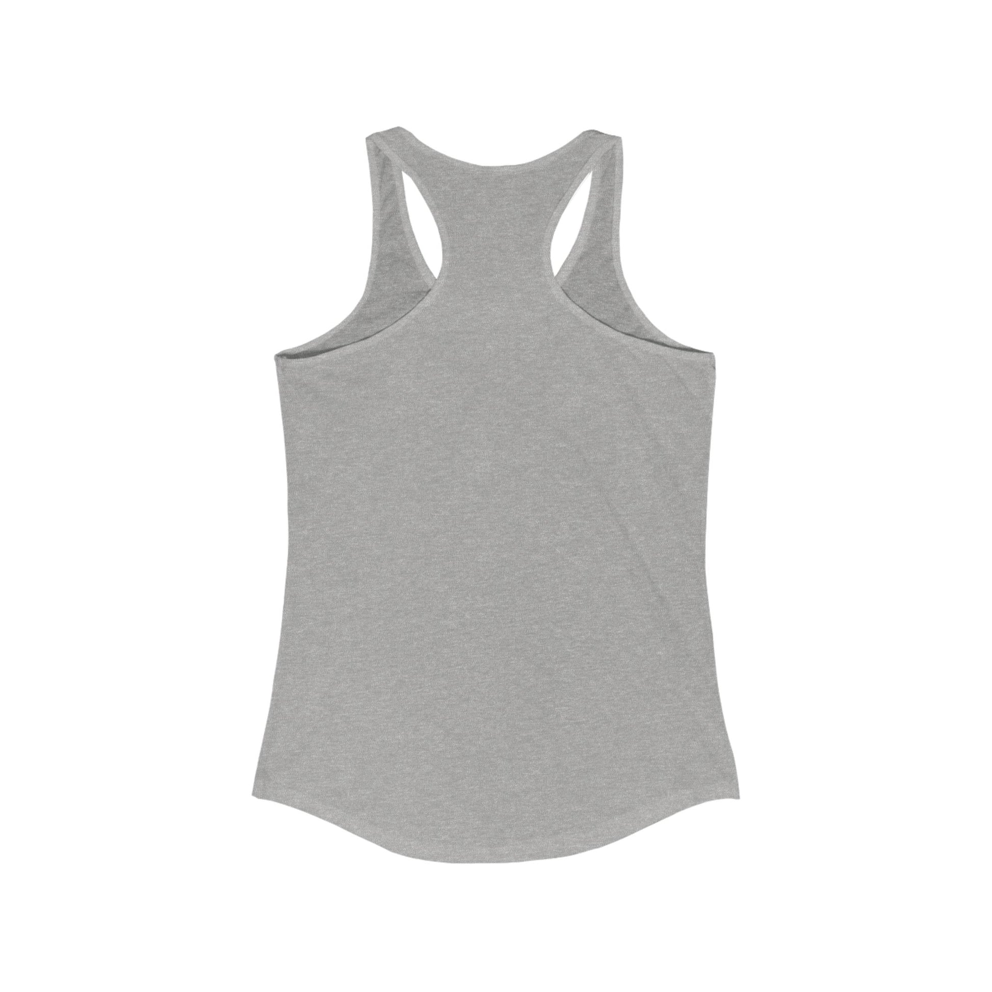 Gray sleeveless tank top back view by Printify savage not sorry racerback tee