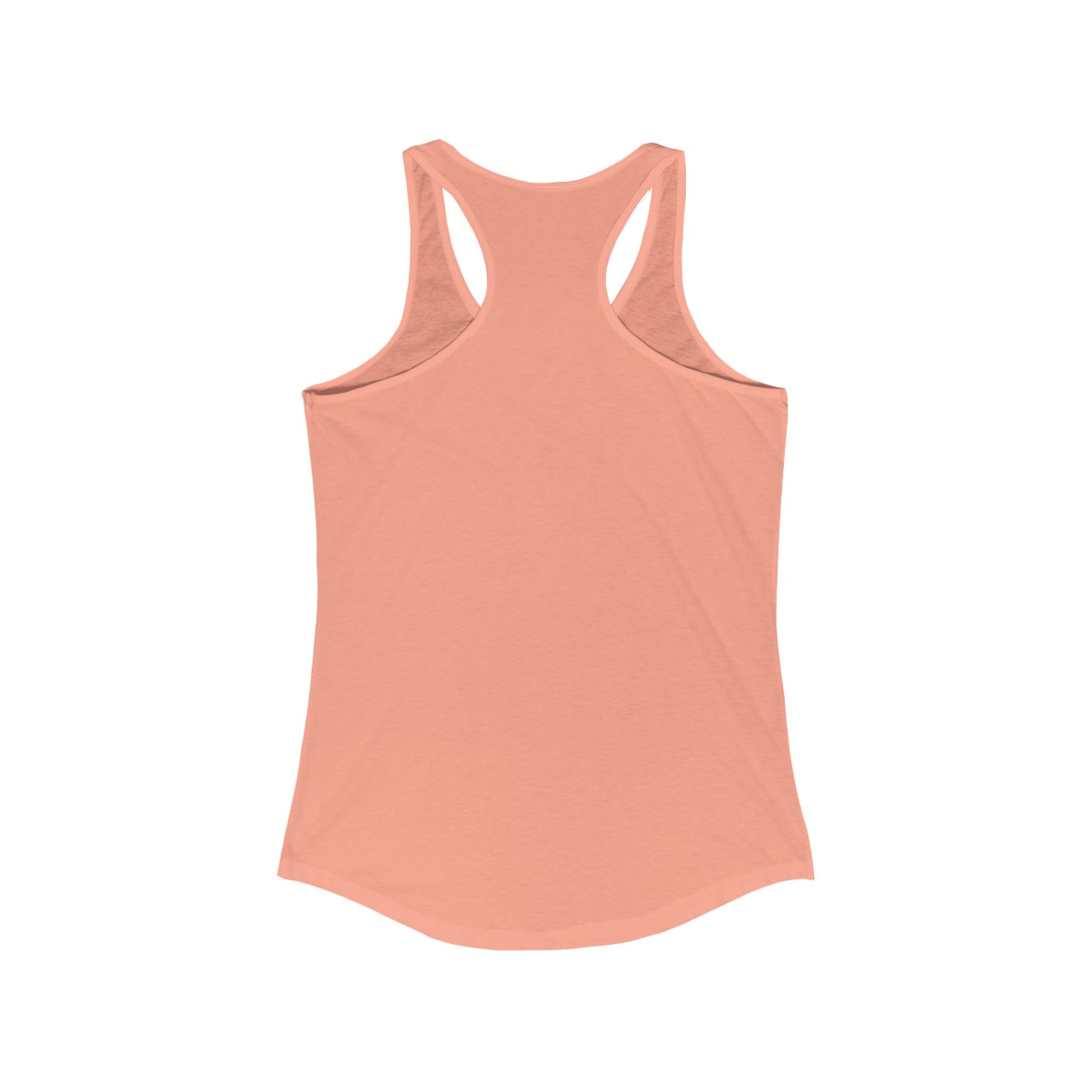 Peach colored tank top back view from Printify savage not sorry racerback tee