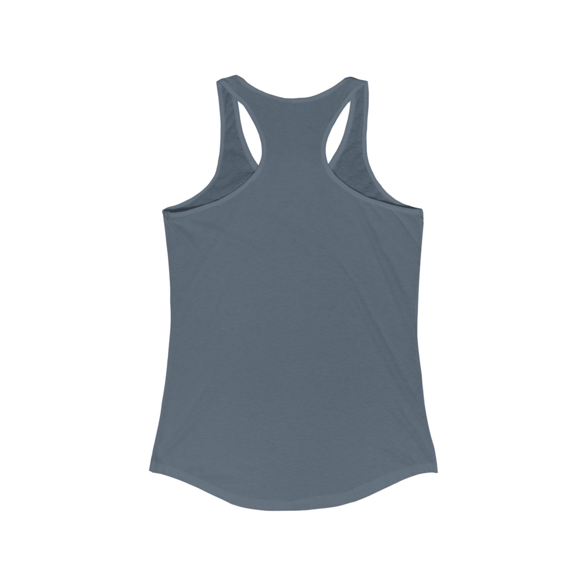 Back view of gray Printify tank top featuring savage not sorry racerback tee design