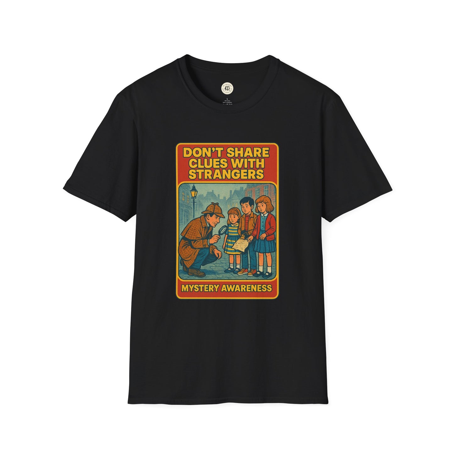 Black Sherlock Holmes awareness t-shirt with vintage detective graphic and mystery awareness text