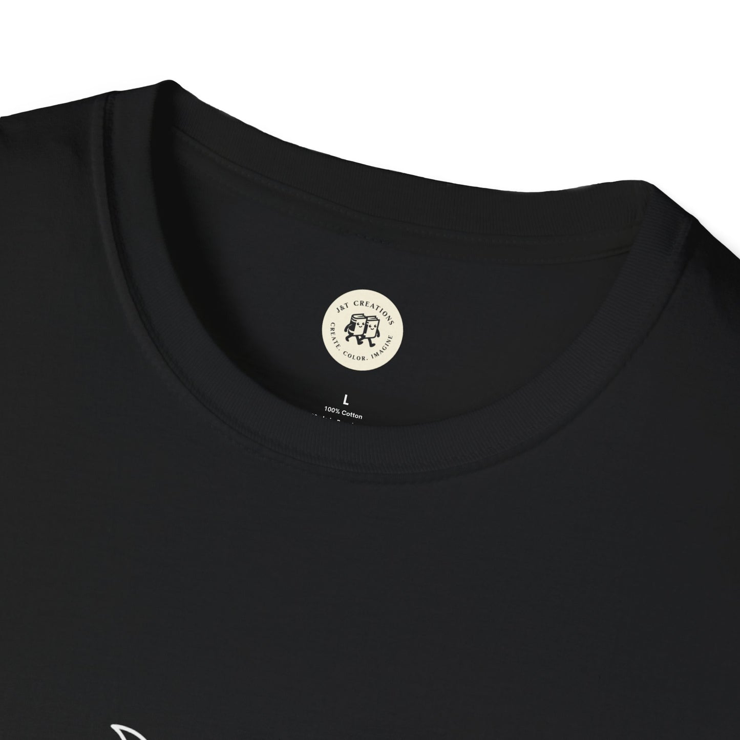 Printify black witchcraft t-shirt unisex crewneck closeup showing soft cotton fabric and reinforced neckline