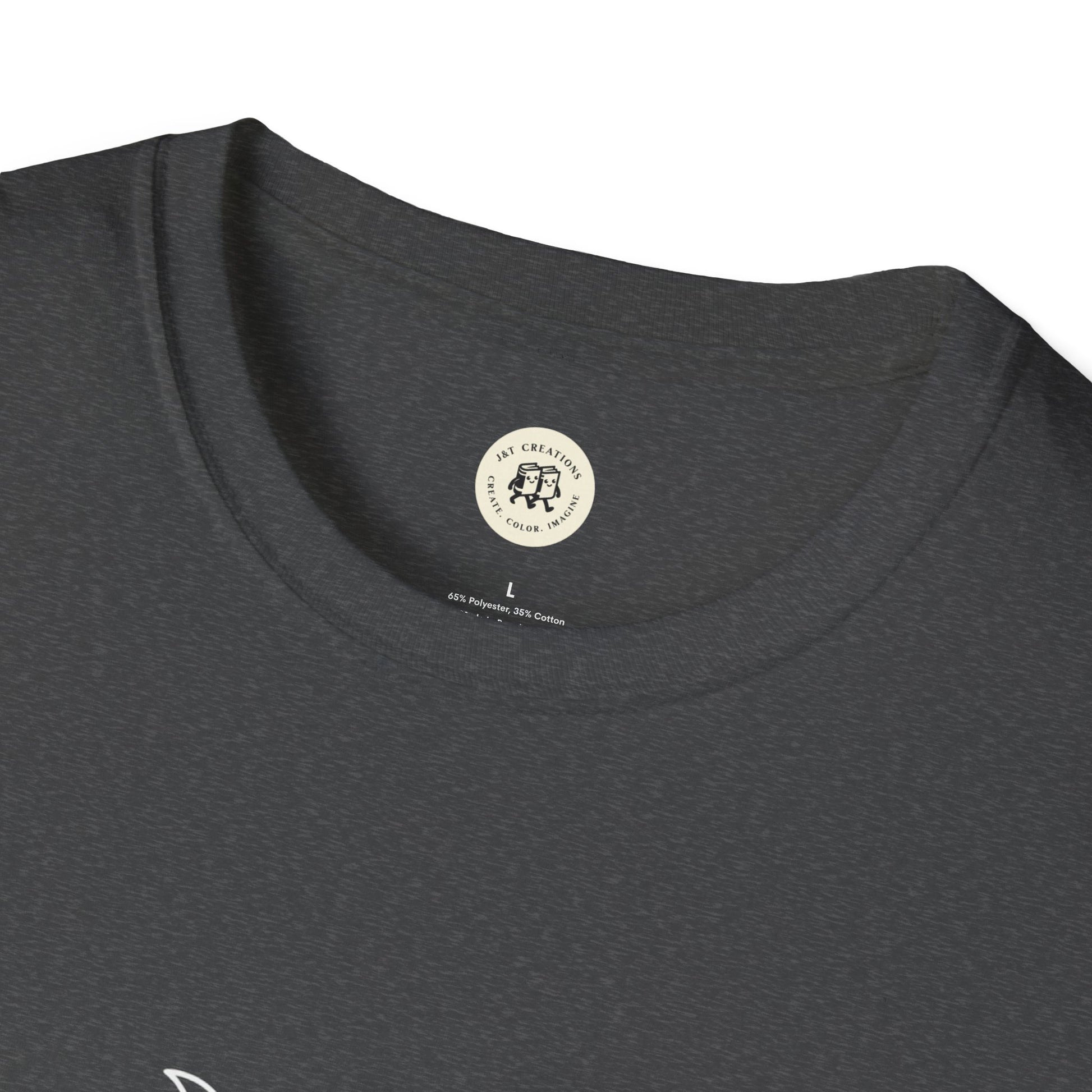 witchcraft t-shirt unisex charcoal heather crew neck close up showing soft fabric and size label