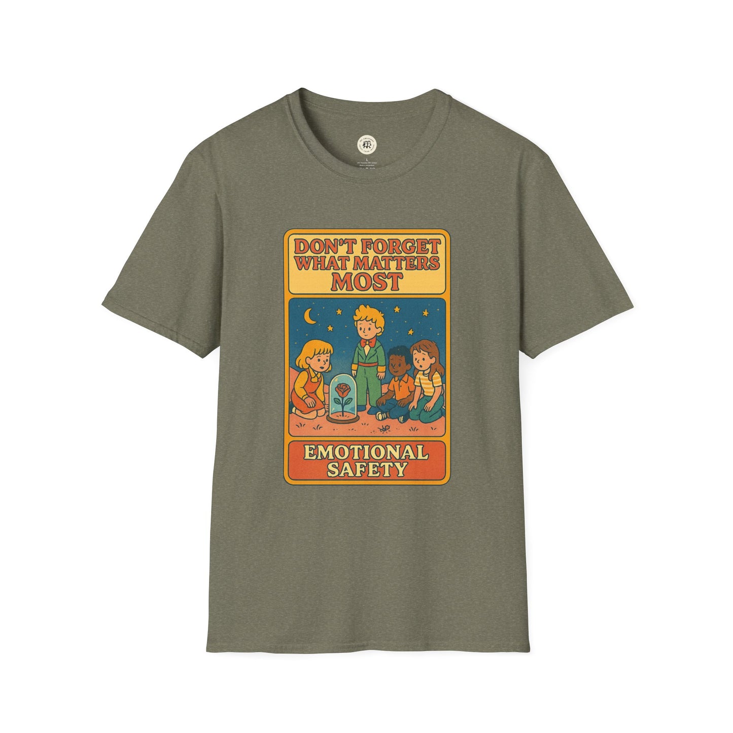 Printify olive green The Little Prince emotional safety shirt with vintage style graphic and text