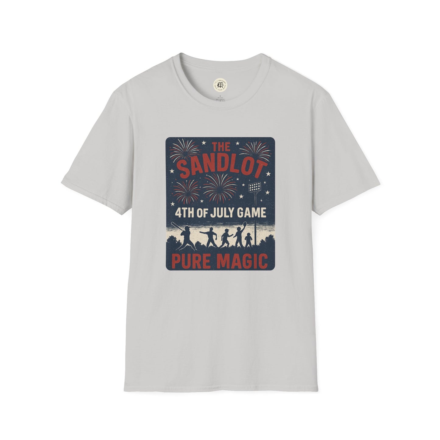 Printify light gray T-Shirt with The Sandlot patriotic shirt 4th of July game fireworks design