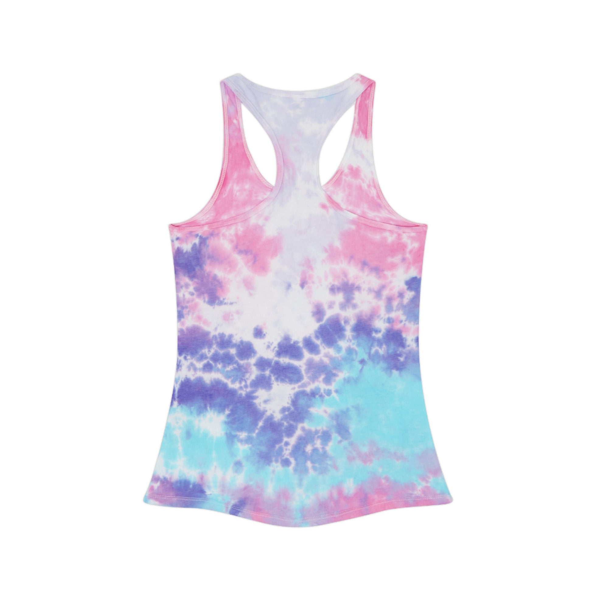 Printify good vibes tie dye tank top with pink purple and blue colors in racerback style