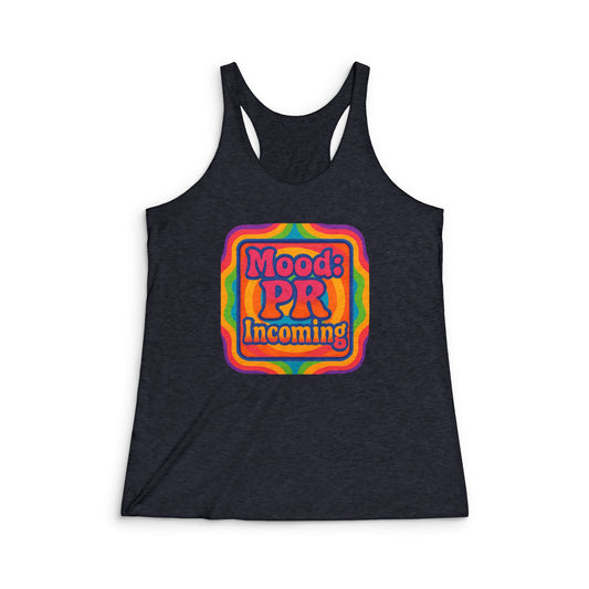 Printify black tank top with colorful mood inspiration fitness shirt design on front