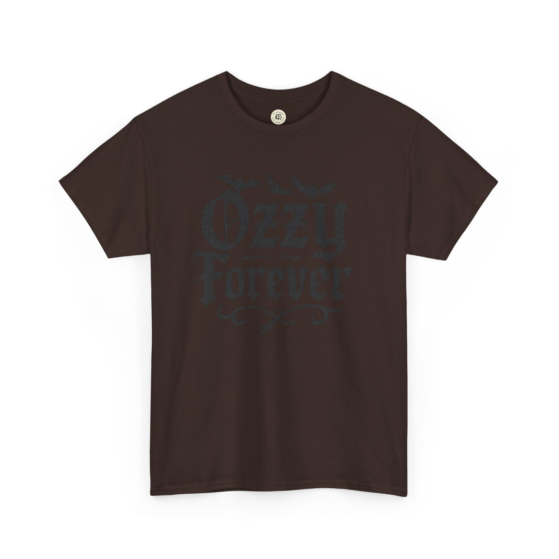 Printify brown Ozzy Osbourne Forever shirt with vintage gothic text design