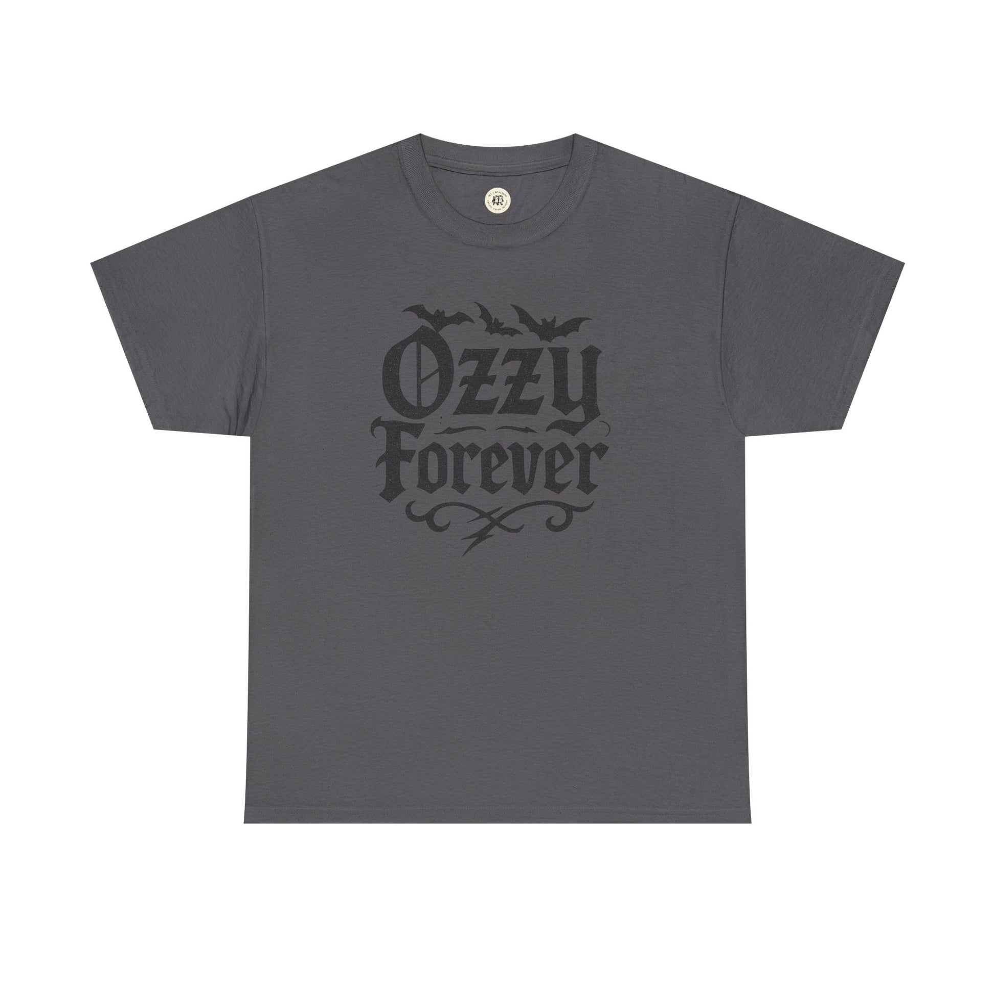 Printify gray Ozzy Osbourne Forever shirt with bats graphic and gothic style text