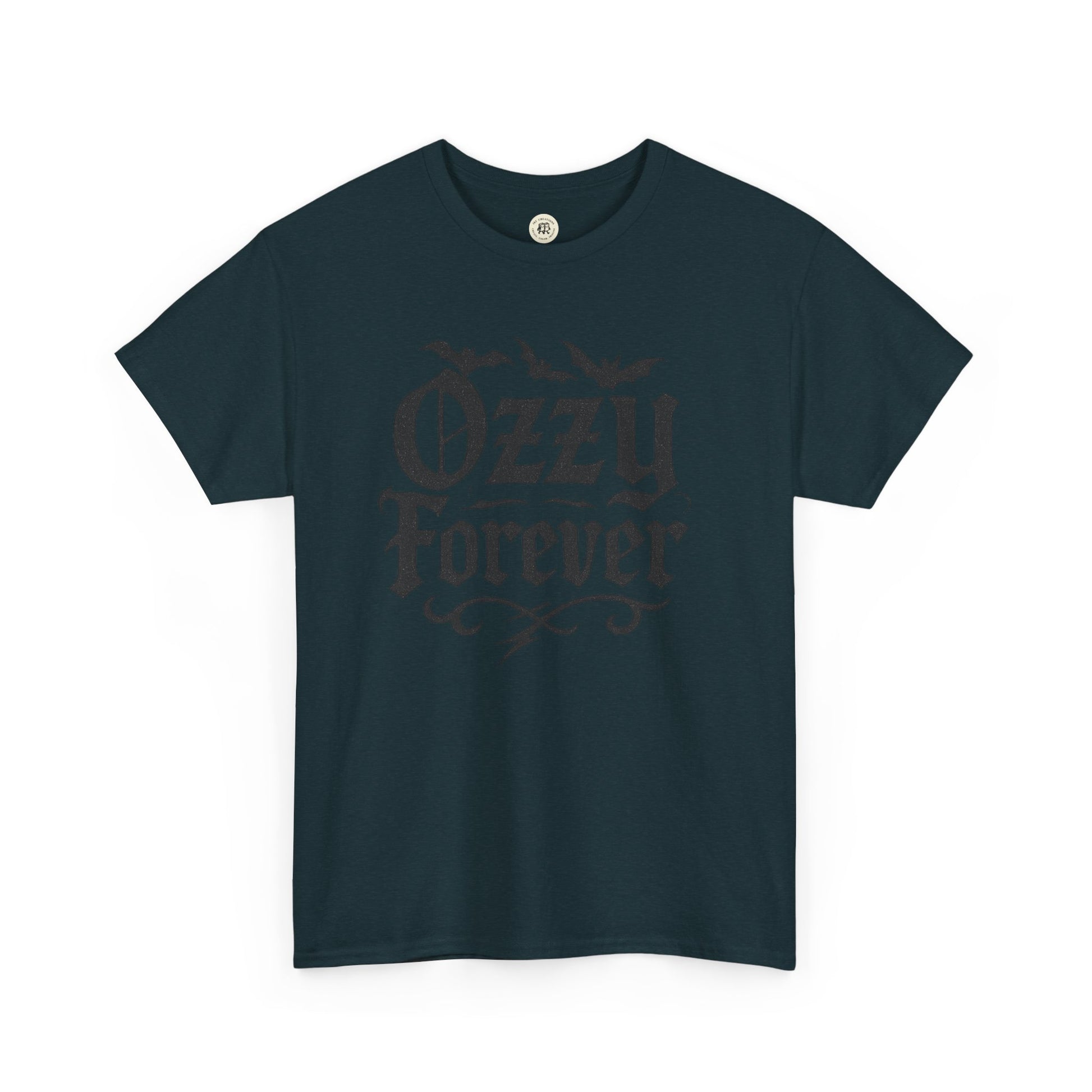 Black Ozzy Osbourne Forever shirt with vintage-style text print by Printify
