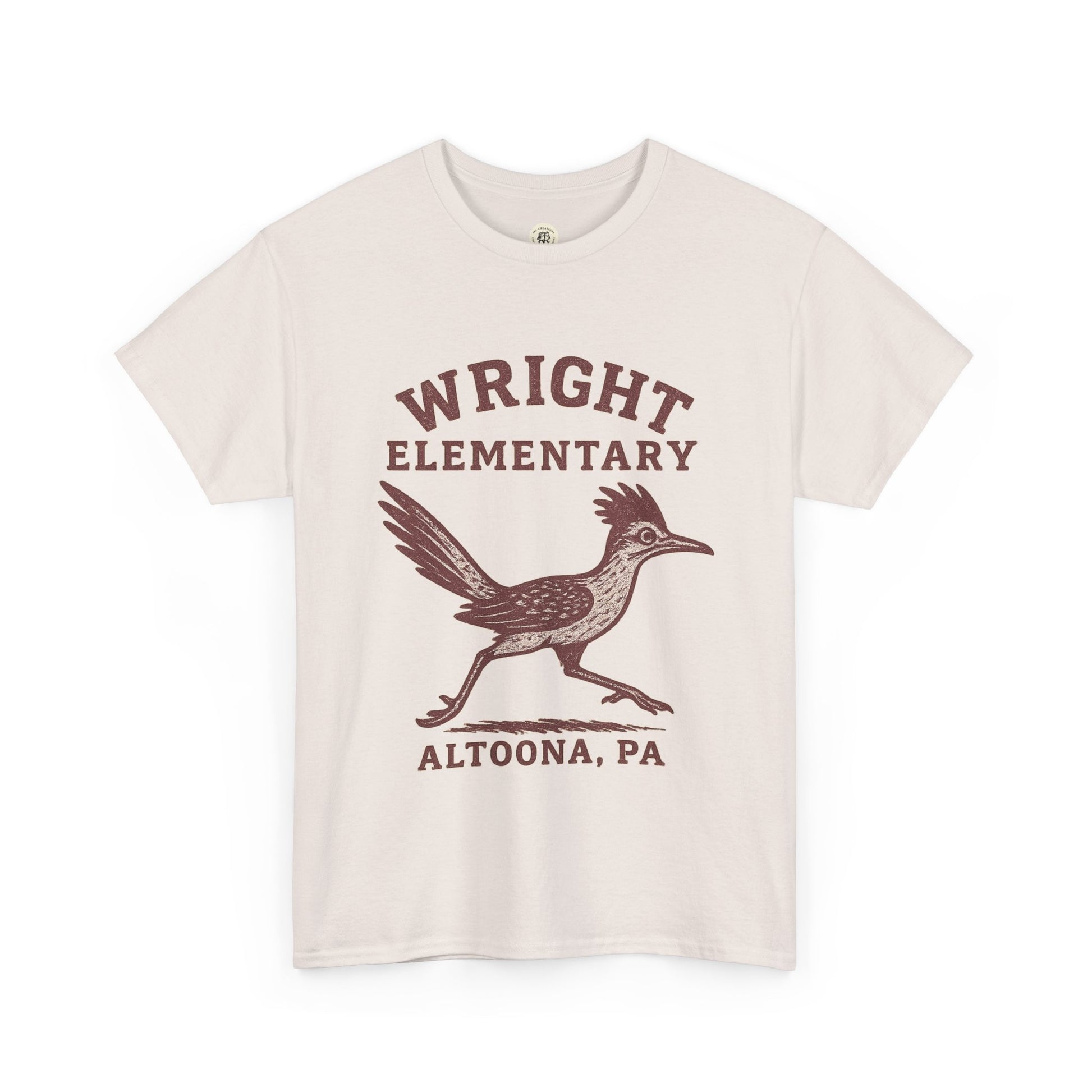 Wright Elementary school spirit shirt in white with brown bird graphic and school name print
