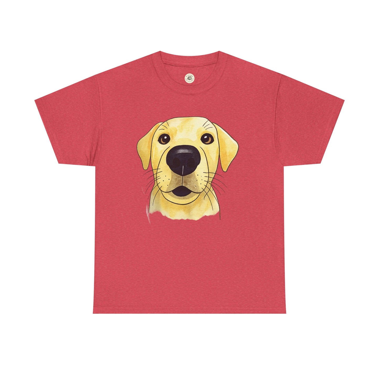 Red t-shirt with a yellow labrador dog face graphic printed on the front yellow labrador t-shirt